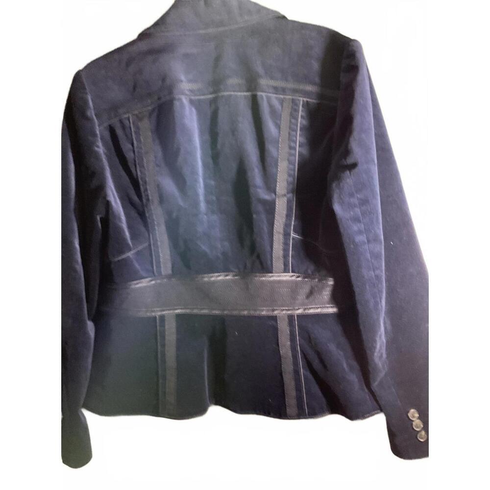 EnC Korean  Navy Blue Velour Blazer with Ribbon and faux leather detail Size S - Picture 9 of 14